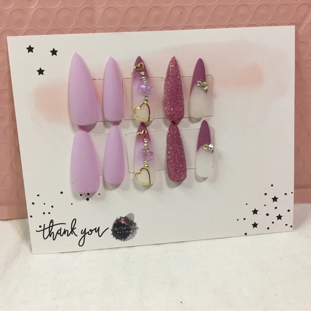 Press on nails hand painted with shades of pink and purple - Picture 2 of 4